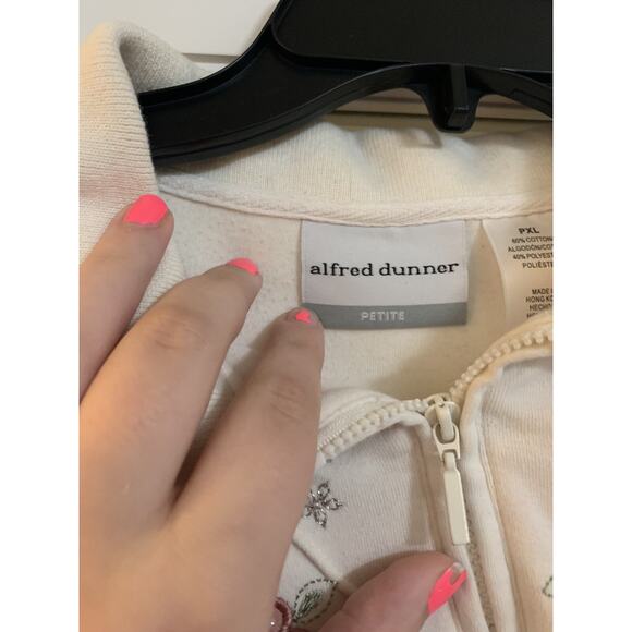 Alfred dunner petites floral embroidered beaded white sweater 1/4 zip PXL - Picture 3 of 8